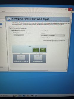 Okno ustawień NVIDIA PhysX na komputerze z problemem rozdzielczości.