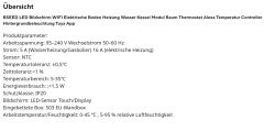 Screenshot with TuyaMCU logs and an “Übersicht” section listing BSEED thermostat product parameters