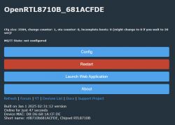 OpenRTL8710B configuration screen with option buttons.