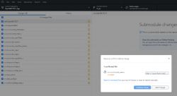 Github interface showing modified files in a repository and a conflict resolution dialog box.