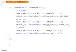 C code snippet for parsing data of type DP_TYPE_RAW_TAC2121C_VCP.