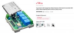 Tuya Smart Life Garage Door Control Receiver Tuya Smart Life, garage door control receiver with visible circuit board.