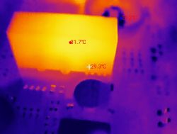 Thermal image of an electronic board with temperature readings 31.7°C, 29.3°C, and 24.2°C