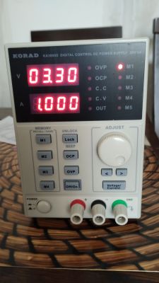 Korad KA3005D digital DC power supply with LED displays.