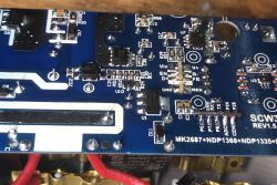 Interior of LDNIO SEW3452 Power Strip Close-up of the interior of the LDNIO SEW3452 power strip showing electronic components.