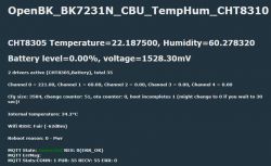 Screenshot displaying diagnostic data of the CHT8305 temperature and humidity sensor and battery level.