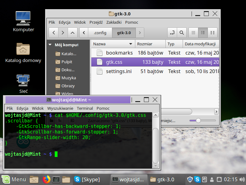 Jak zmienić grubość paska przewijania w Linux Mint 19 Cinnamon?