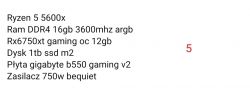 Specyfikacja sprzętu komputerowego z procesorem Ryzen 5 5600x.