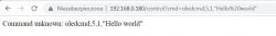 Web page displaying error message Command unknown: oledcmd,5,1,'Hello world'.