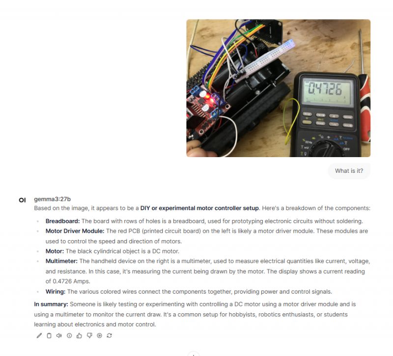Experimental Motor Control Setup with Multimeter DIY motor control setup with a multimeter showing a current of 0.4726 Amps.