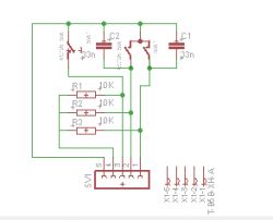Electrical schematic with resistor and capacitor connections.
