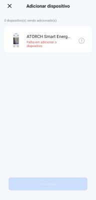 App screen showing error adding ATORCH Smart Energy device.