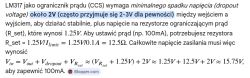 Fragment dokumentacji LM317 pokazujący wzory dla ogranicznika prądu