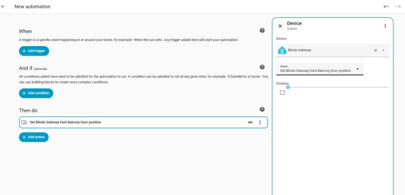 Creating new automation to set Blinds Gateway East Balcony Door position