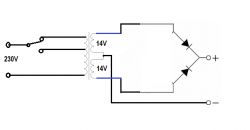 Podłączenie transformatora 2x14V do mostka prostowniczego