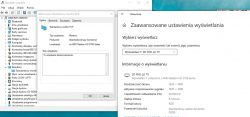 Widok okien ustawień wyświetlania i menedżera urządzeń na komputerze z systemem Windows.