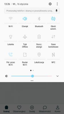 Zrzut ekranu z telefonu z systemem Android pokazujący panel szybkich ustawień.