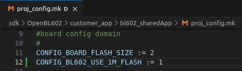 Edited proj_config.mk configuration file with flash memory settings.