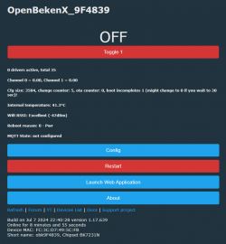 OpenBekenX Interface with Toggle 1 Switch OpenBekenX user interface with Toggle 1 button