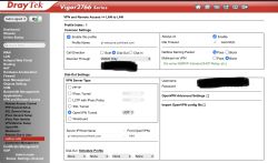 Zrzut ekranu panelu DrayTek Vigor2766 z konfiguracją profilu VPN LAN-to-LAN (OpenVPN)