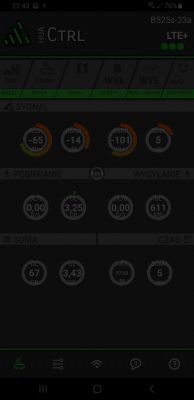 Zrzut ekranu aplikacji huaCtrl pokazującej statystyki sygnału i pobierania dla routera Huawei B525s-23a.