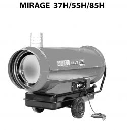 Nagrzewnica olejowa Mirage 85H na kółkach z przewodem zasilającym.