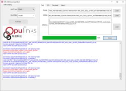 Screenshot of OPL1000 Download Tool showing UART settings and firmware download log