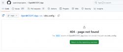 Screenshot of a GitHub page showing a 404 - page not found error.