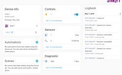 Screenshot of Home Assistant interface showing device information and event log.