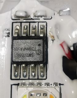 Close-up of electronic component SM15155E on a PCB.
