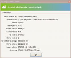 Zrzut ekranu z programu IM-Magic Partition Resizer pokazujący właściwości wybranej partycji NTFS.