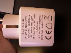 Konyks Priska FR Plug with Technical Information Konyks Priska FR smart plug showing technical specifications on its casing.
