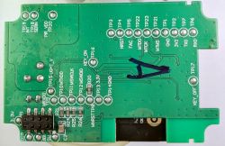 ESP32 Printed Circuit Board with Test Points Printed circuit board with labels and test points.