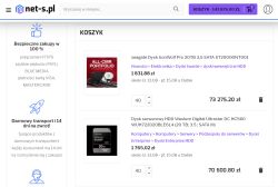Zrzut ekranu koszyka sklepu net-s.pl z dwoma modelami dysków twardych 20 TB