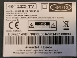 Label with technical information of a Blaupunkt 49 TV.