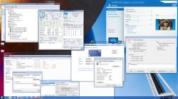 Zrzut ekranu pokazujący wiele okien aplikacji związanych z grafiką Intel UHD Graphics 630.