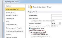 Zrzut ekranu ustawień programu Access z opcjami dokumentów