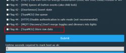 Configuration options list with Flag 46 for storing raw data highlighted.