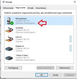 SB0460 X-Fi XtremeMusic: Jak aktywować mikrofon? Gniazdo (1) dualne
