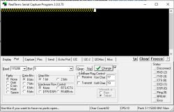 RealTerm window showing serial port data and connection configuration
