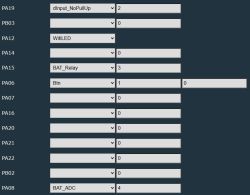 Microcontroller Port Configuration Microcontroller port configuration with assigned functions and values.
