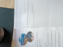 Wydruk testowy dokumentu i kolorowy obraz na kartce leżącej na biurku.