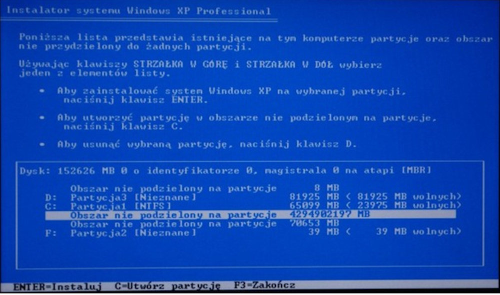 Jak sformatować dysk i zainstalować Windows XP po przerwie w zasilaniu? - 2