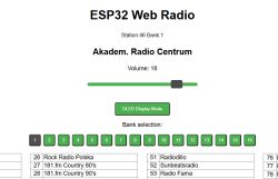 ESP32 Web Radio interface with station selection and OLED display mode options.