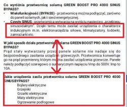 Fragment instrukcji z wyróżnioną czerwoną ramką, odwołujący się do sinusoidalnego zasilania i niezgodności w opisie urządzeń.