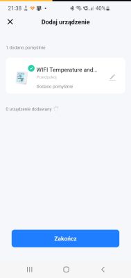 SmartLife “Add device” screen showing “Added successfully” for a WiFi temperature sensor