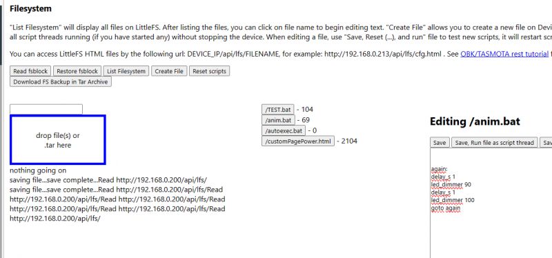LittleFS Interface with Edited anim.bat File LittleFS interface with an edited anim.bat script