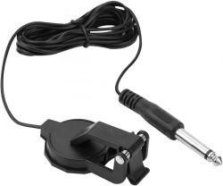 Czarny gitarowy przetwornik piezoelektryczny z kablem i wtykiem jack 6,3 mm.