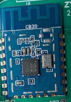 CB3S electronic module mounted on a PCB, with visible SMD components.