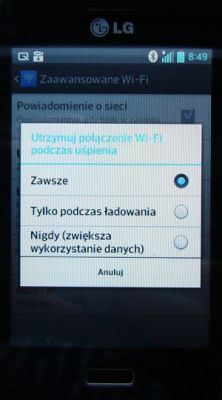 LG E610 Blokada Internetu przez Wi-Fi po blokadzie ekranu